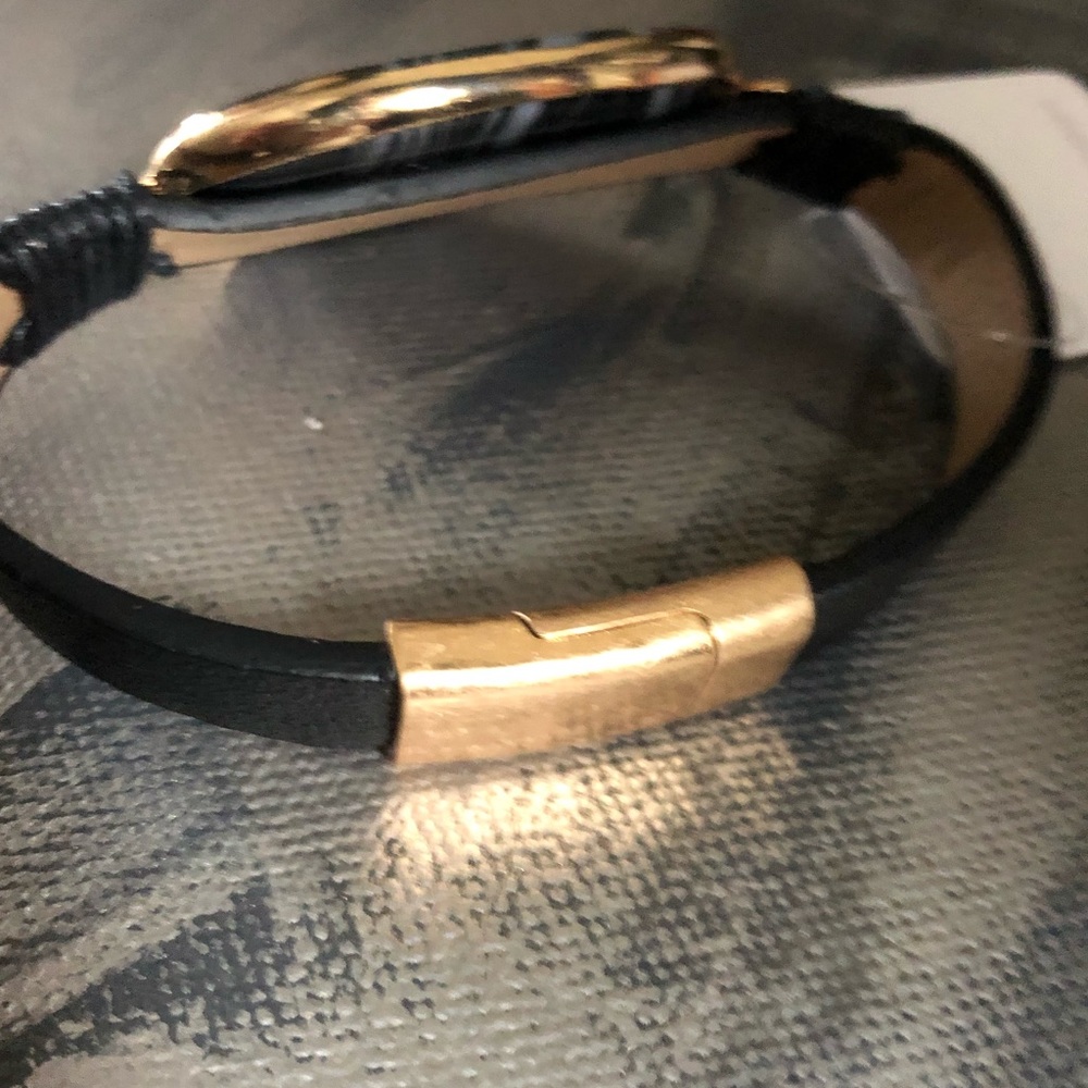 NWT Black Lace Agate + Leather magnetic Bracelet - Picture 2 of 6